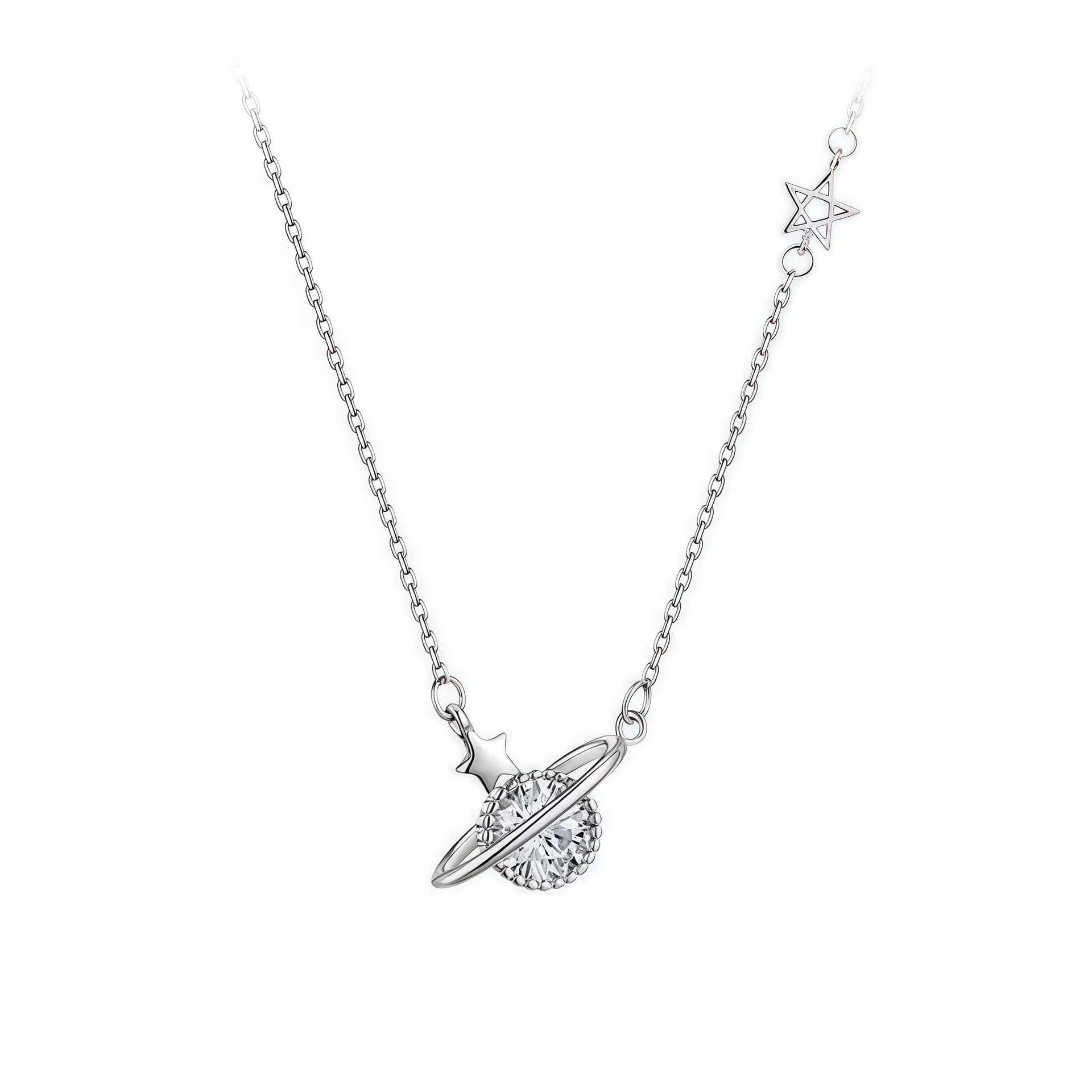 

S925 Sterling Silver Planet Pendant Necklace – Niche Design, Luxury High-End Feel, Star Clavicle Chain for Women 925 Silver