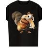 Age Scrat Eichhörnchen Grafik T-Shirt - Lustiges Cartoon-Design mit dem aufgedruckten Text I'not a Dinosaurier. Schwarzes lässiges T-Shirt mit Rundhalsausschnitt, für alle geeignet