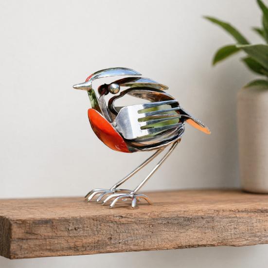 2 Stück Schrottmetall-Kunstskulpturen, Handgefertigte Metallskulptur mit roter Brust, Rostfreie Vintage-Industriekunst für Garten, Hof, Schreibtisch-Dekoration, Einzigartiges Geschenk für