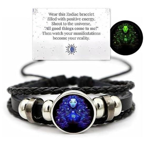 Homkilkn Constellation Bracelet - Rope List Band Braided Zodiac Spirit Leather Unisex Adults