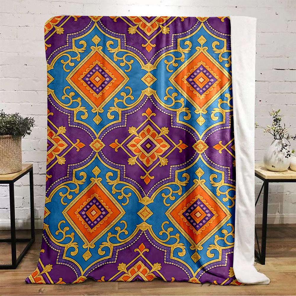 Colorful Moroccan Geometric Pattern Blanket, Flannel blanket for bedroom, living room, sofa, and nap sofas.