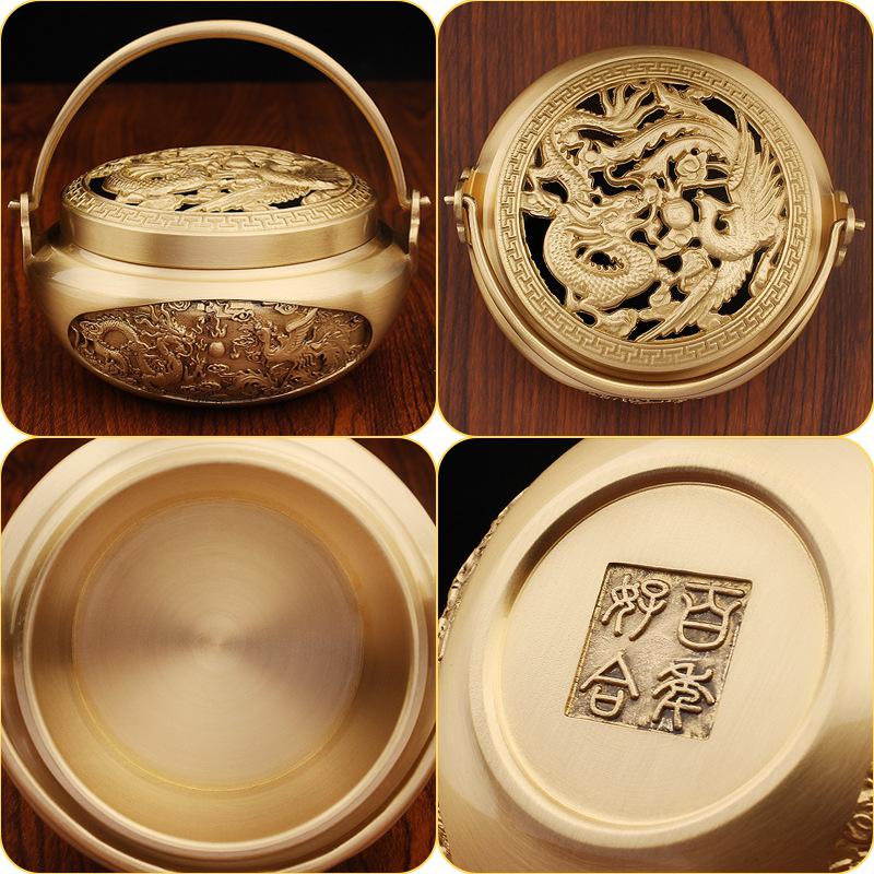 Brass Hand Warmer, Fire Gun Incense Incense Stove, Dragon and Phoenix Chengxiang, a Century-old Good Harmony, Mandarin Ducks, Charcoal,