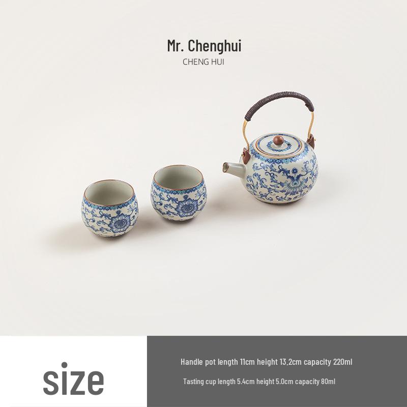 Ru Kiln Lotus Tea Set: One Pot, Six Cups with Tray - Kung Fu Style