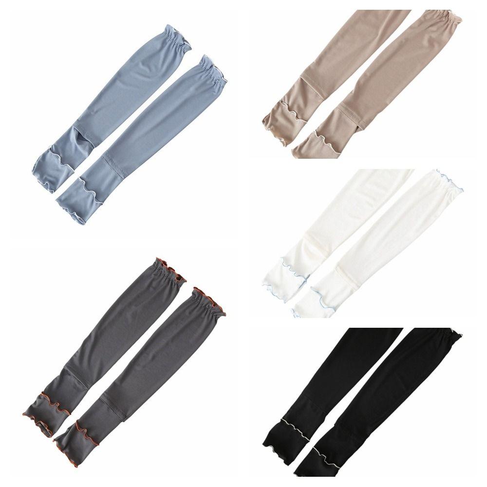 Ruffles Sunscreen Arm Sleeves Solid Color Cycling Arm Cover Breathable Ice Silk Arm Sleeves  Ladies