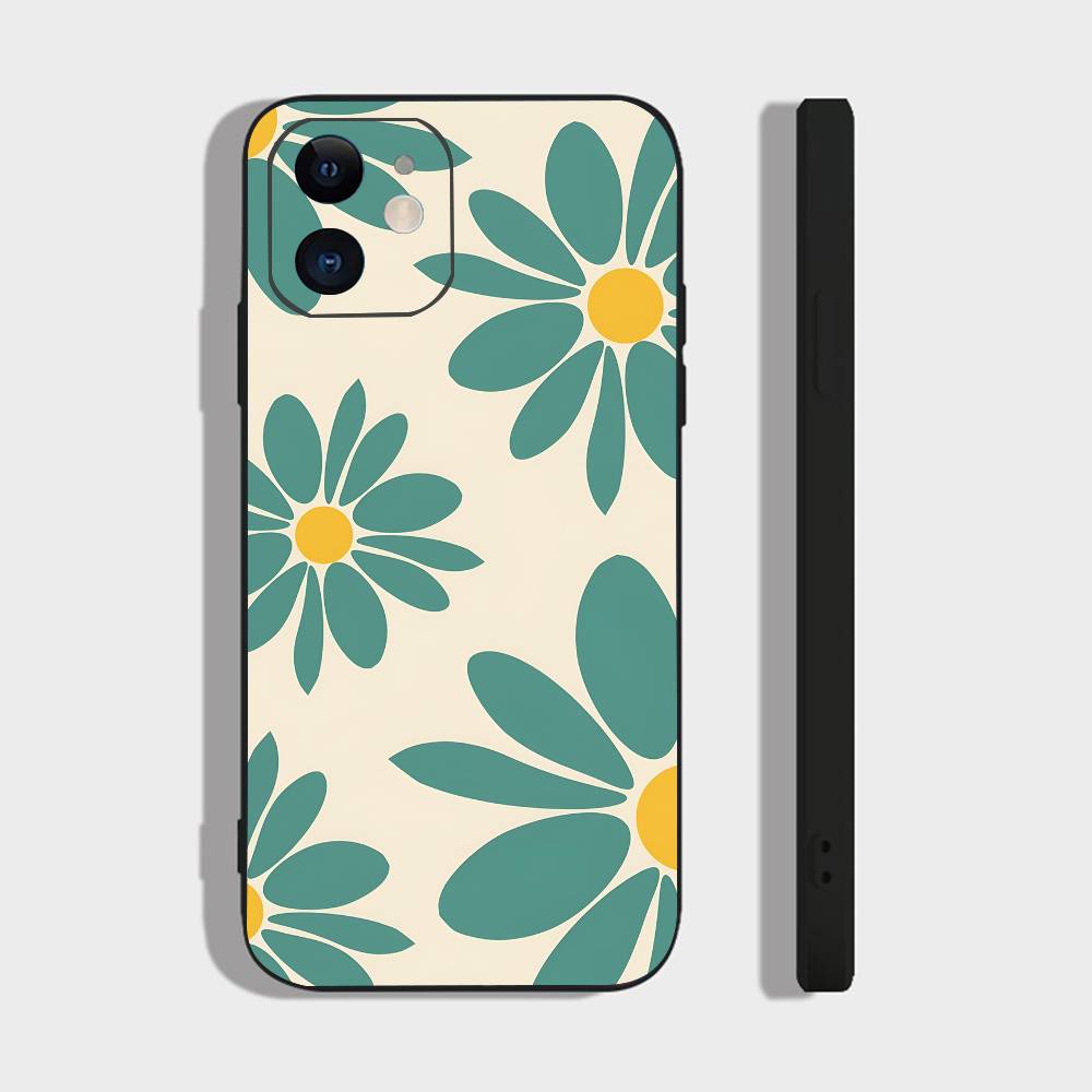 Flower Art For IPhone 15 16 14 Plus 13 12 11 17 Pro Max 17 Air Black Soft Phone Cover