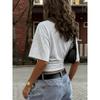 Women Y2k Solid Color Crew Neck Batwing Cinched Waist Loose Short Sleeve T Shirt
