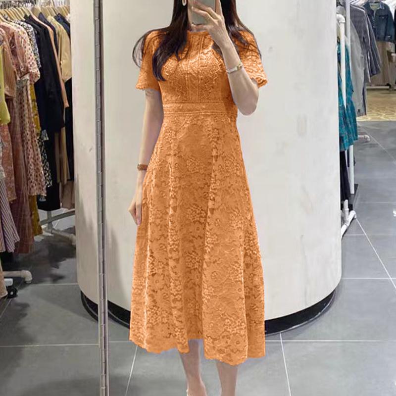 

ZANZEA Женское повседневное элегантное кружевное платье-пэчворк с вышивкой, с коротким рукавом, длинное 3XL оранжевый