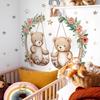 Cute Cartoon Bear On Flower Basket Swing with Stars Wall Stickers, Self-Adhesive Removable Decor for Kids Room Bedroom Decoration
