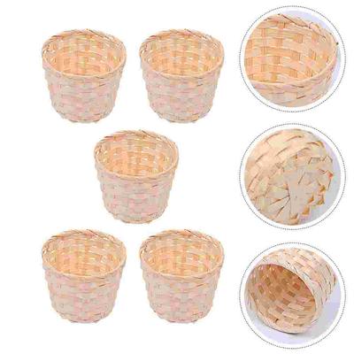 5Pcs Large Bamboo Basket Woven Storage Container Home Ganization Fruit Bowl Food Tray Picnic Rattan Storage Baskets Home