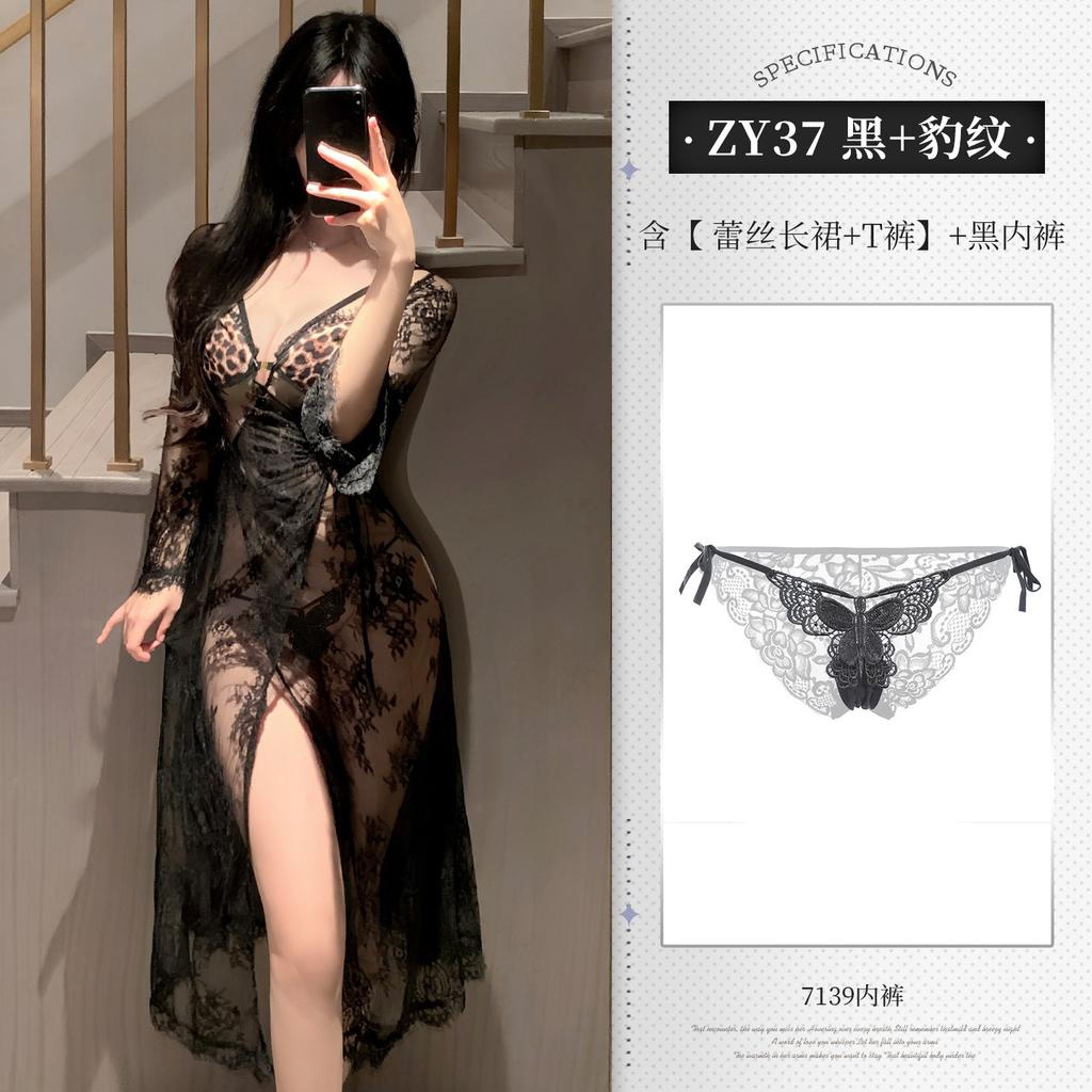 French Romantic Lace Temptation Dress Elegant Sexy Hip-revealing Flirting V Neck Hot Sexy Dresses Mesh Lace Sheer Top 9W1B