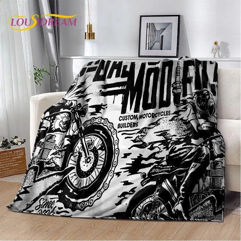 Pătură de pluș moale cu craniu de motocicletă retro, vintage, pătură de flanel, pătură pentru sufragerie, dormitor, pat, canapea, husă de picnic