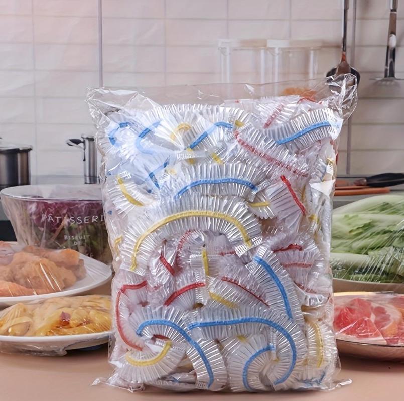 

50/100 шт., полиэтиленовая пленка, эластичная крышка для миски, одноразовая и безопасная, сохраняет еду свежей и вкусной, идеальная кухонная необходимость 100PCS разноцветный