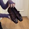 Lambskin~ French Single Shoes Women's Flat Bow Ballet Shoes Light Mouth Evening Shoes Black Retro Mary Jane Shoes