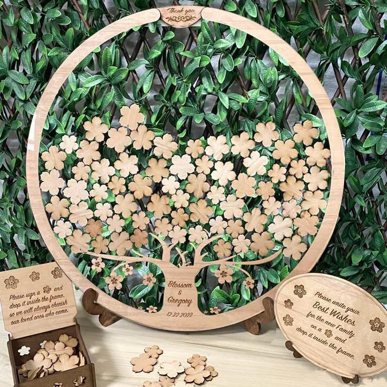 Albero Libro degli Ospiti di Matrimonio in Legno - Tema Fiori di Ciliegio Tavolo Segnaposto Espositore Decorazione Rustica per Matrimonio per Auguri e Firme degli Ospiti