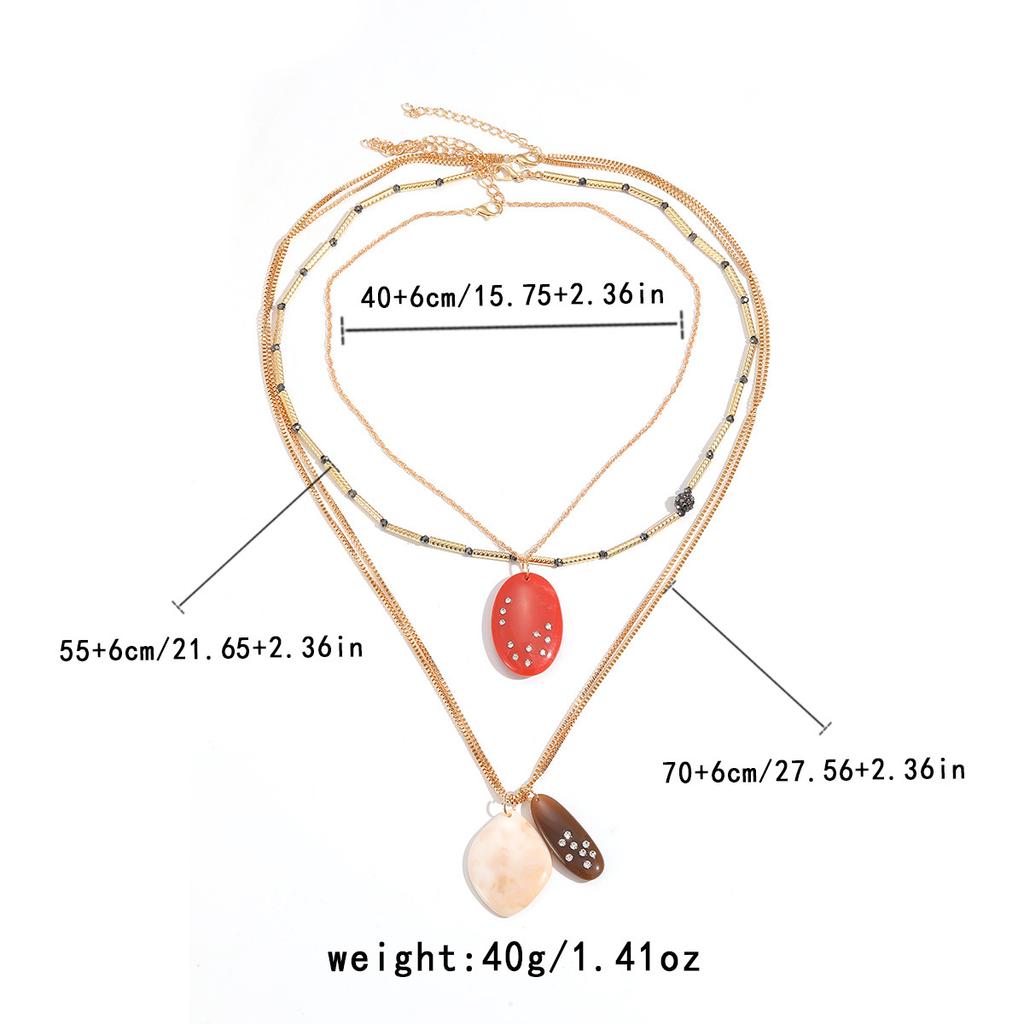 Minimally designed multi-layer resin pendant with diamond inlaid geometric necklace for women's summer fashion collarbone chain