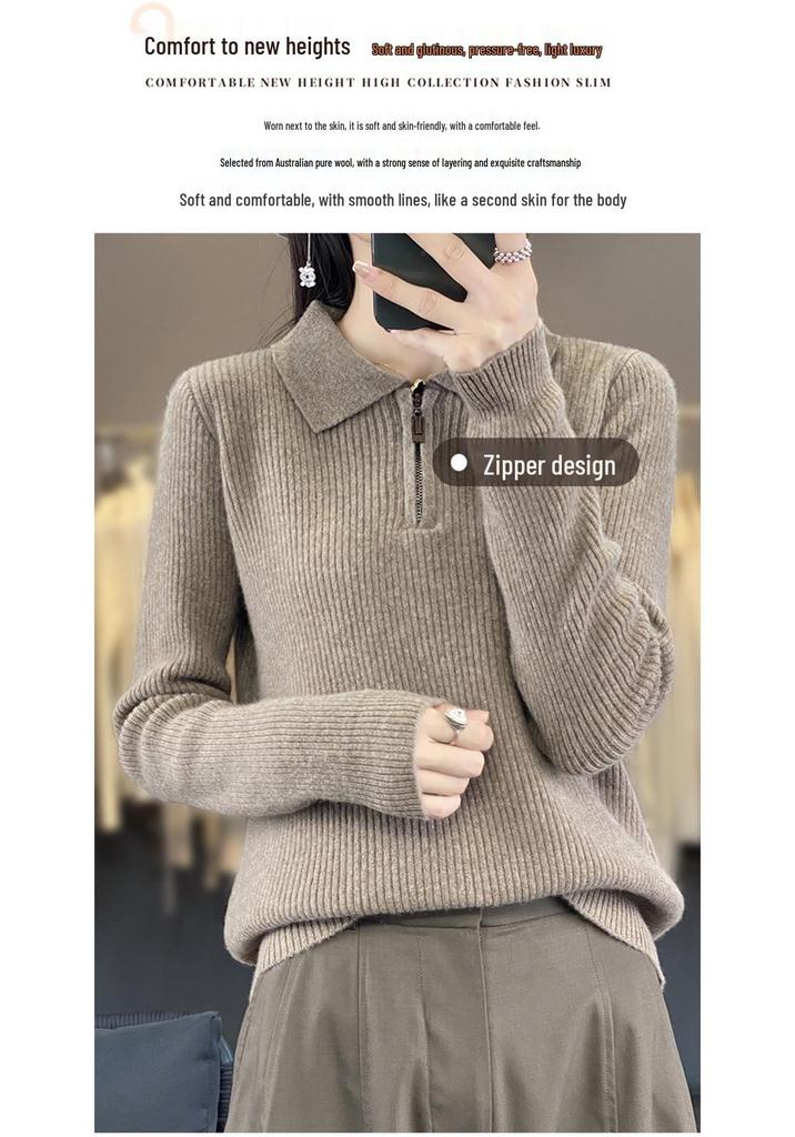 Women's Long-Sleeve Knitted Sweater with Lapel Collar for Autumn 2023 - Ideal Base Layer for Spring and Autumn