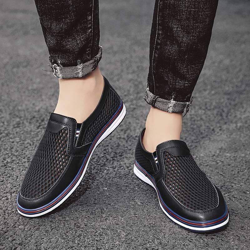 Fashion All-match Mens Sneakers Male Comfortable Slip-On Shoe New Arrival Men Casual Shoes Genuine Leather Male Hollow Out Driving Shoes