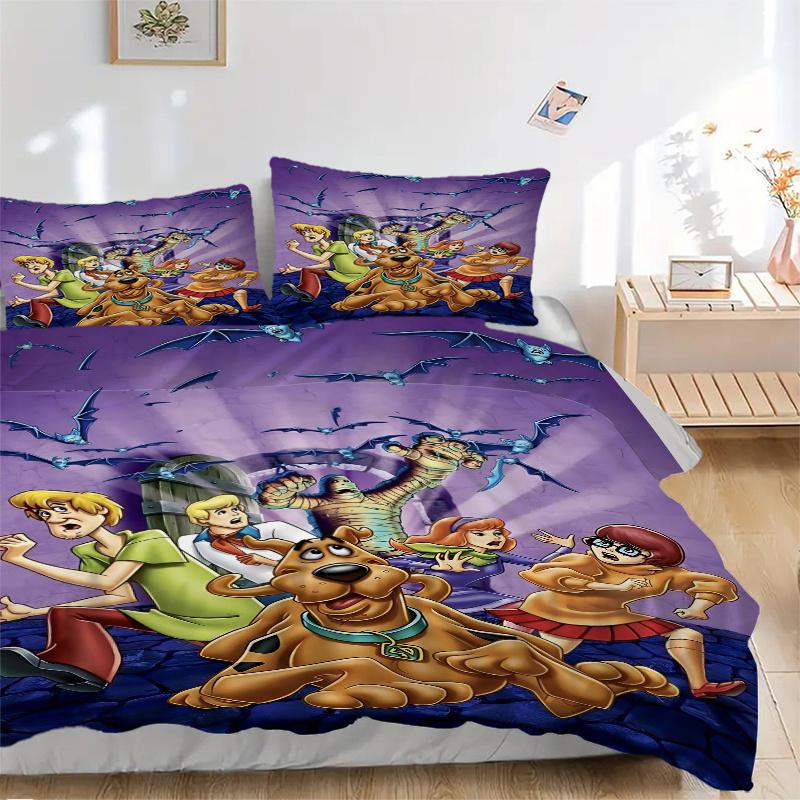 3pcs Scooby Printed Quilt Set - Soft and Comfortable Quilt Cover for Bedroom, Guest Room and Dormitory Decorative Bedding Set 1 Duvet Cover
