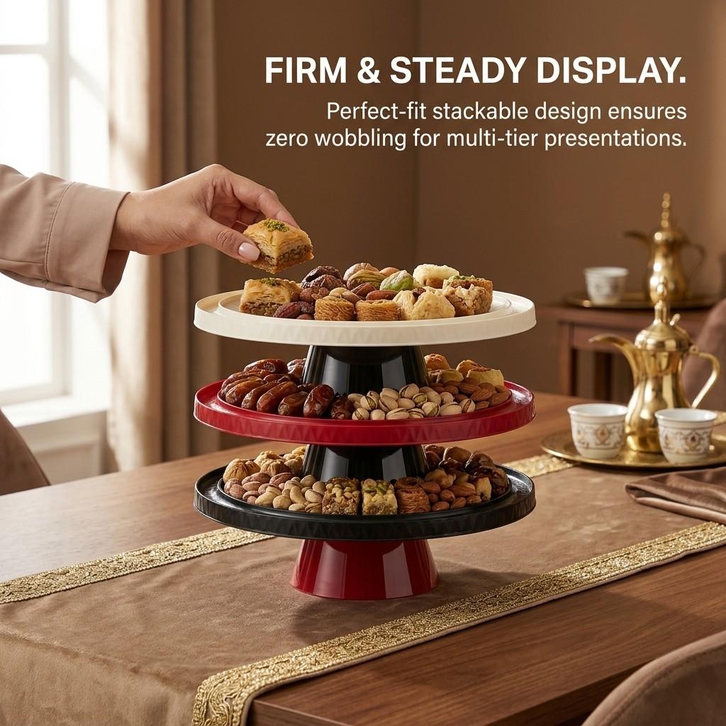 PET Plastic Cake Stand Detachable Serving Plates Stackable Fruit Bowl Snack Dish Reusable Dessert Display Tableware Party