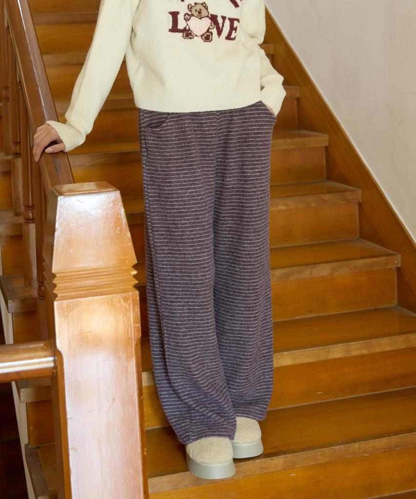 WIOE Stripe Fleece Banding Pants_Purple