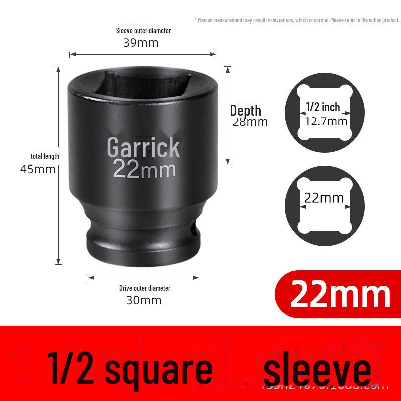 Viereckige Stecknusshülse mit Vierkantkopf, zwei äußere Vierkantlöcher, 22/24 Dafei, 12,5 mm, kleiner Luftkanonenschlüssel.