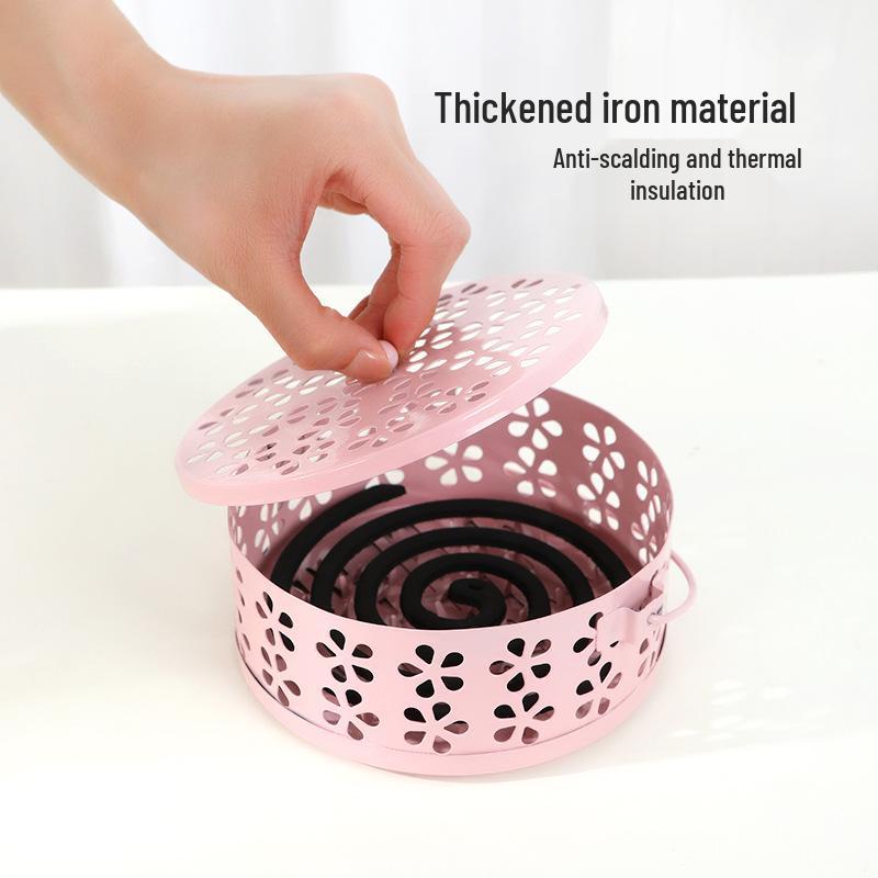 Wrought Iron Mosquito Coil Holder with Lid - Fireproof, Anti-Scald Incense Burner for Indoor Use.