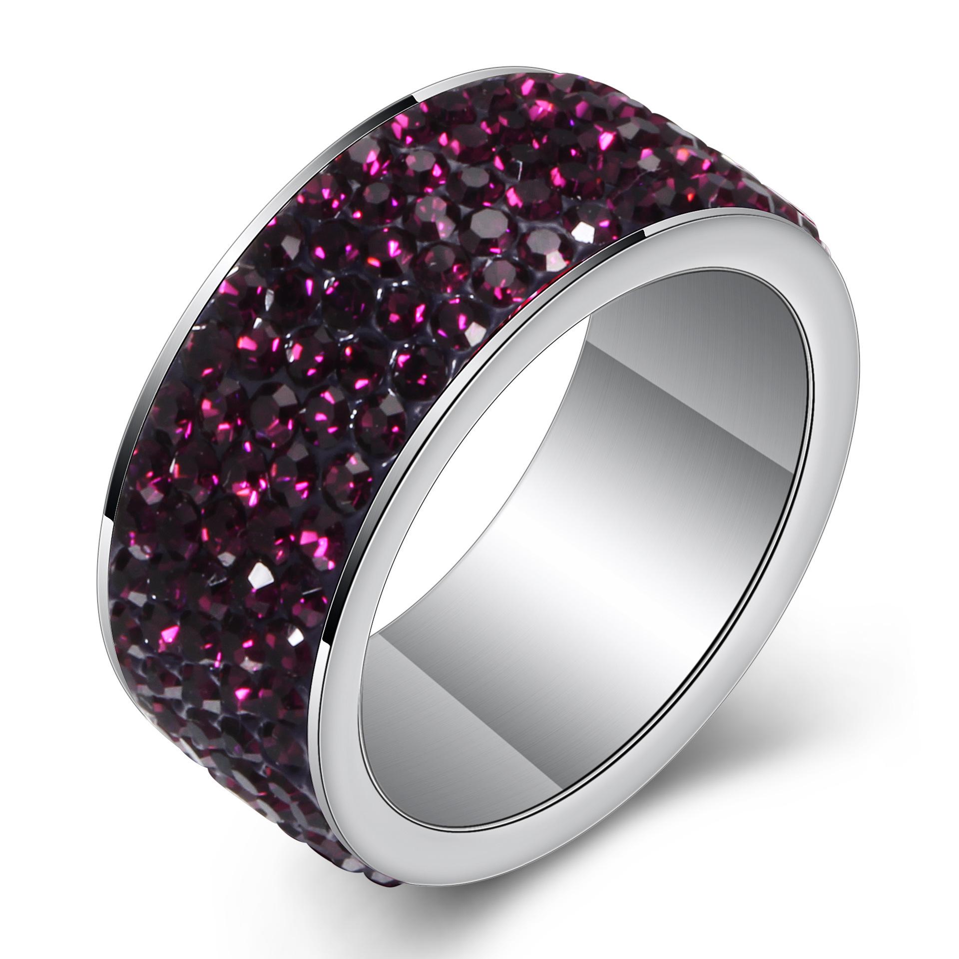 Stainless Steel & Titanium 5-Row 8MM Diamond Inlaid Couple Rings - Wedding Bands Size 6