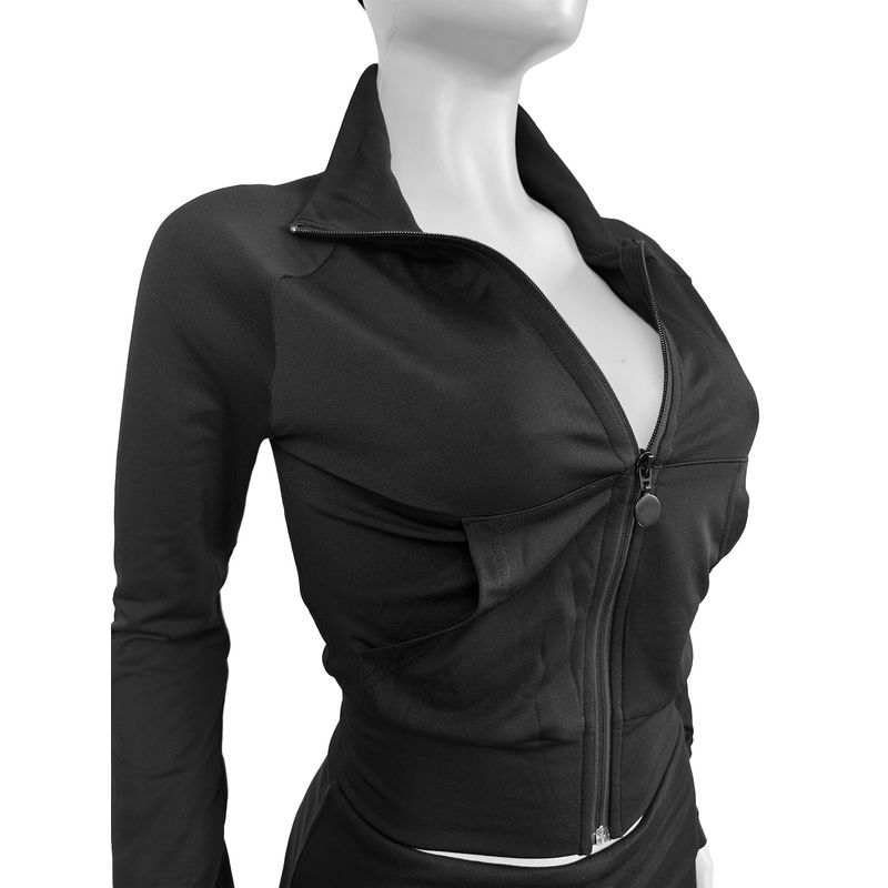 

2025 Кардиган на молнии Однотонный Короткий Топ Худи Комплект Black XL