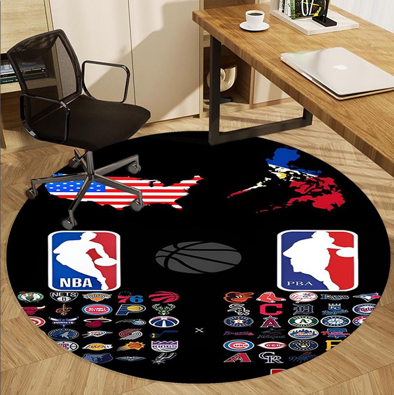 NBA Pattern Round Rug, Indoor/Outdoor Mat, for Picnic, Gameroom, Bedroom, Office, Living Room, Home Decor Carpet, Birthday Gift