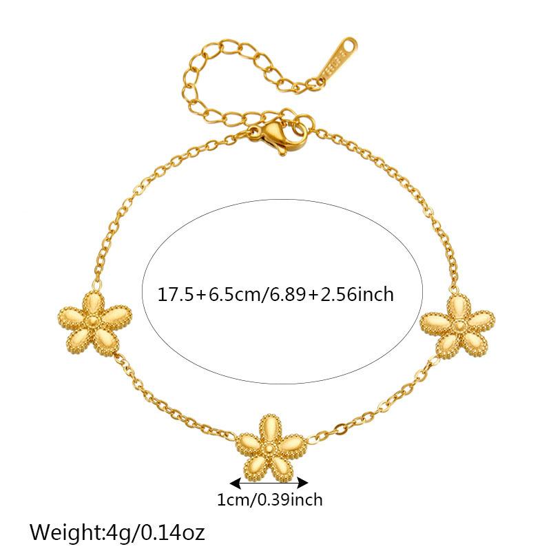 18K Gold Plated Dainty Chain Bracelet with 3D Flower Charms, Adjustable Minimalist Floral Bracelet, Elegant Jewelry for Women Daily Wear Gift