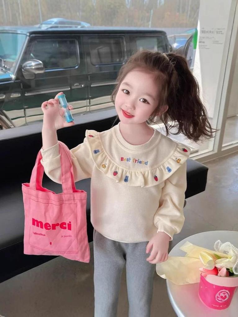 Girls' Stylish Long Sleeve Plus Velvet Sweatshirt - Korean Spring & Autumn 2026 Collection