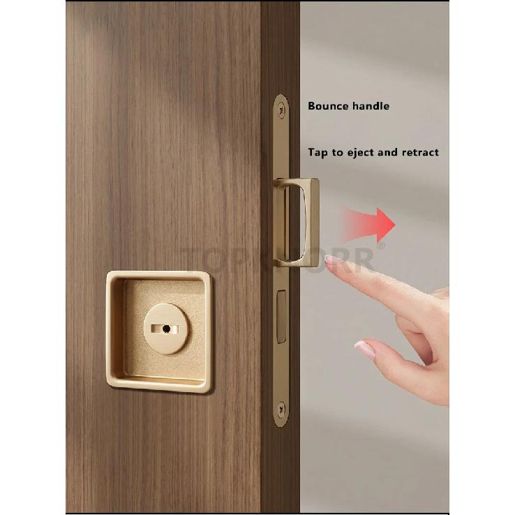 Black Invisible Pocket Sliding Door Lock with Side Handle for Balcony Kitchen Bathroom Bedroom - Pocket Door Hook Lock