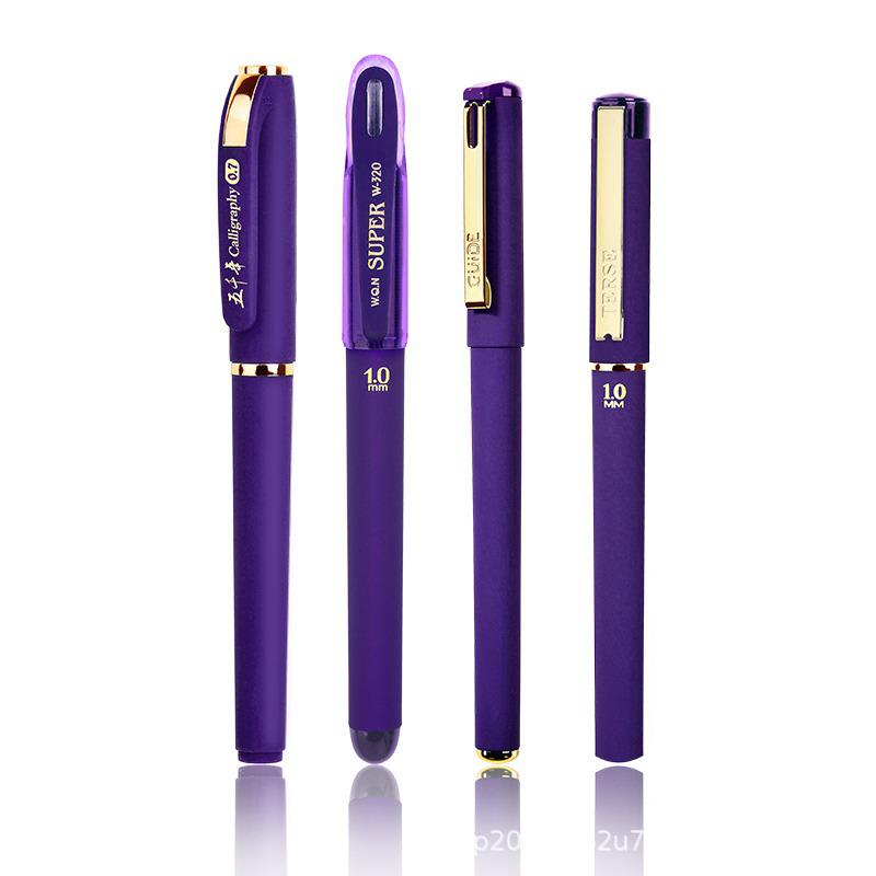 Qiandai Purple Pen Set: 0.7mm & 1.0mm Student Calligraphy and Signature Water-Based Pens
