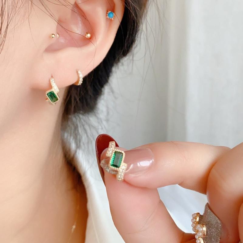S925 Silver Ear Cuff with Green Diopside and 18K Gold Vermeil Accents, Vintage Style