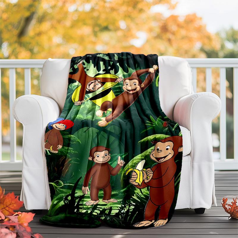 1pc Curious George9 Theme Blanket - Digital Print, Polyester, Cozy for All Seasons, Perfect for Outdoor, and Travel