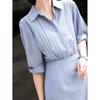 Lanse'er Women's High-Waist A-Line Slit Shirt Dress
