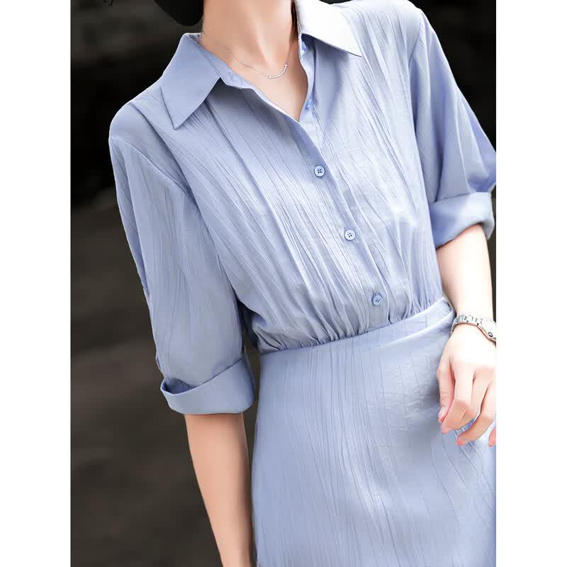 Lanse'er Women's High-Waist A-Line Slit Shirt Dress