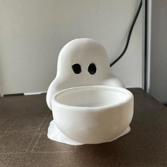 Luce d'atmosfera unica per Halloween Portacandele Fantasma, Carino Portatè Stampato in 3D per Vassoio Decorativo Tavolo Candele Profumate, Piccolo da Tavolo