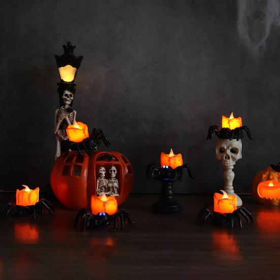 Flameless LED Candle Lights Halloween Spider Tea Light Decoration Battery Operated 3D Electric Flickering Fake Candle for Home Decor