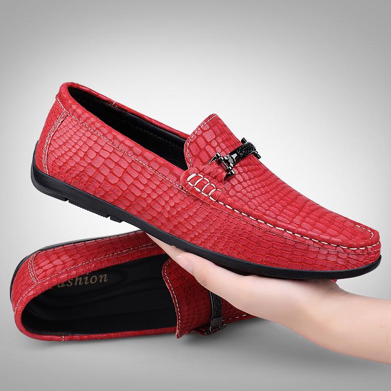 

Мода 2025 Роскошный бренд Мужские Весенние Удобные Банкетные Вечерние Лоферы Модные Новые Мужские Туфли из Кожи с Круглым Носком в Деловом Повседневном Стиле 45 красный