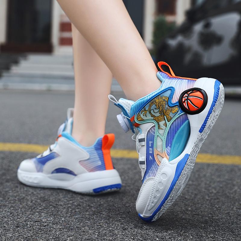 Children's Basketball Shoes Friction Sound Spring Mesh Breathable New Boys and Girls Sports Shoes Wear-resistant and Non-slip