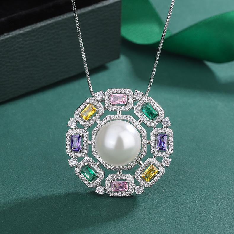 

Retro Temperament Circular Ring Brilliant Colored Gemstone Pearl Necklace Women s Sunflower Zircon M Of Pendant