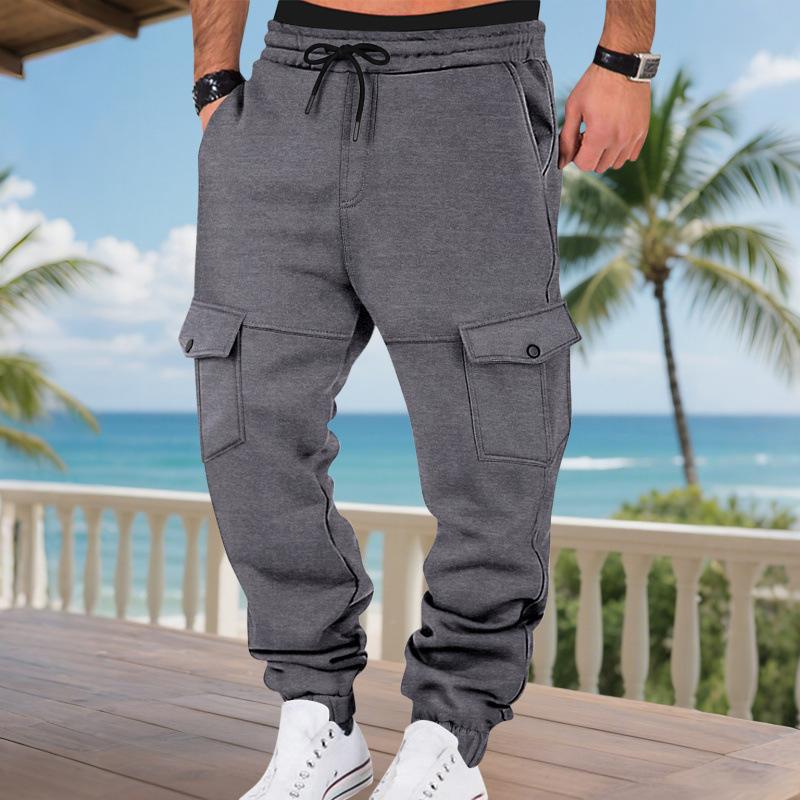 Pantaloni da jogging cargo da uomo beige con coulisse e tasche multiple Pantaloni casual a vestibilità larga