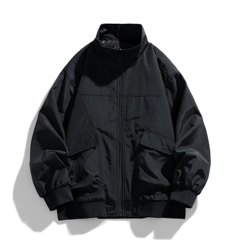 Arbeitsjacke Warme Jacke Herren Frühling und Herbst Stehkragen Lässig Herbstkleidung Locker und Gutaussehend Fliegender Revers Top Herbst