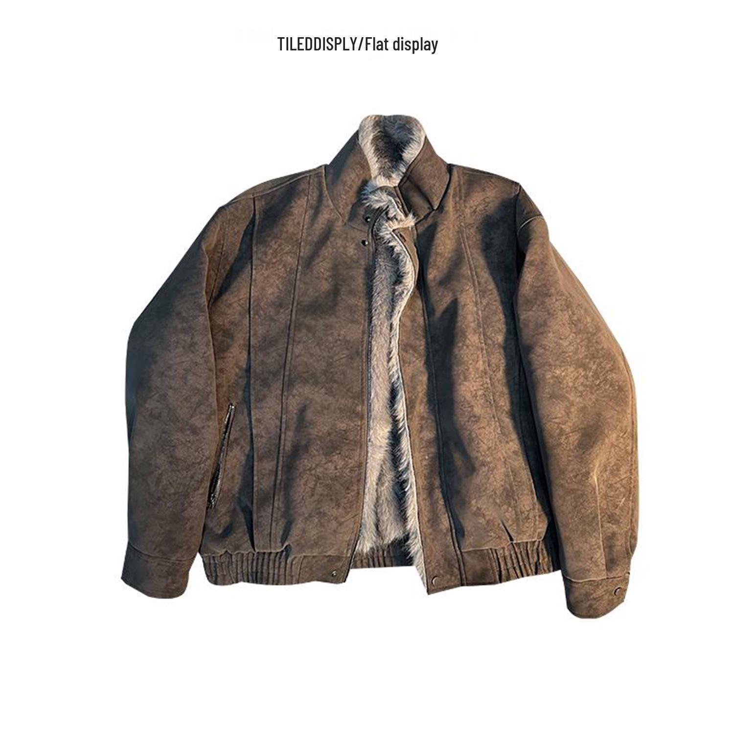 

Men s Thickened Velvet-Lined Leather Winter Jacket by Zuo Shan Diao L кавовий
