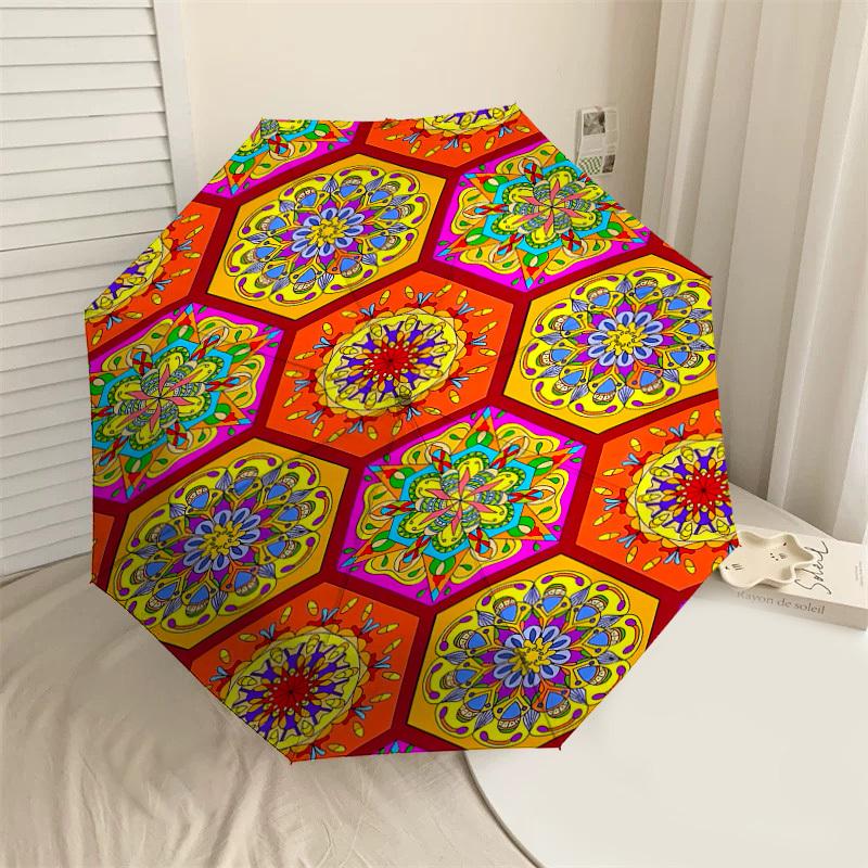 

1PC Mandala PatternsAutomatic Open/Close Umbrella with Windproof, 8-Rib Sturdy Canopy, Durable Ribs, Fashionable Design, Outdoor Accessory, Fun Prin,