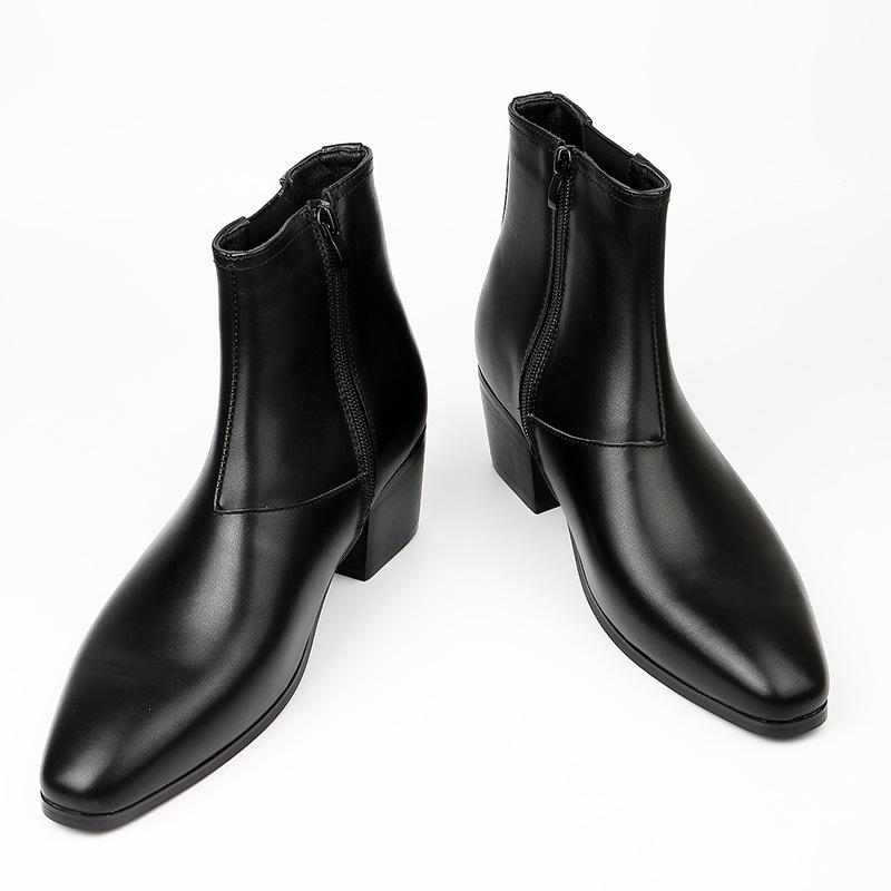 Men's High Heel Chelsea Boots - Autumn/Winter Fashion, Square Toe, Height-Enhancing Short Boots.