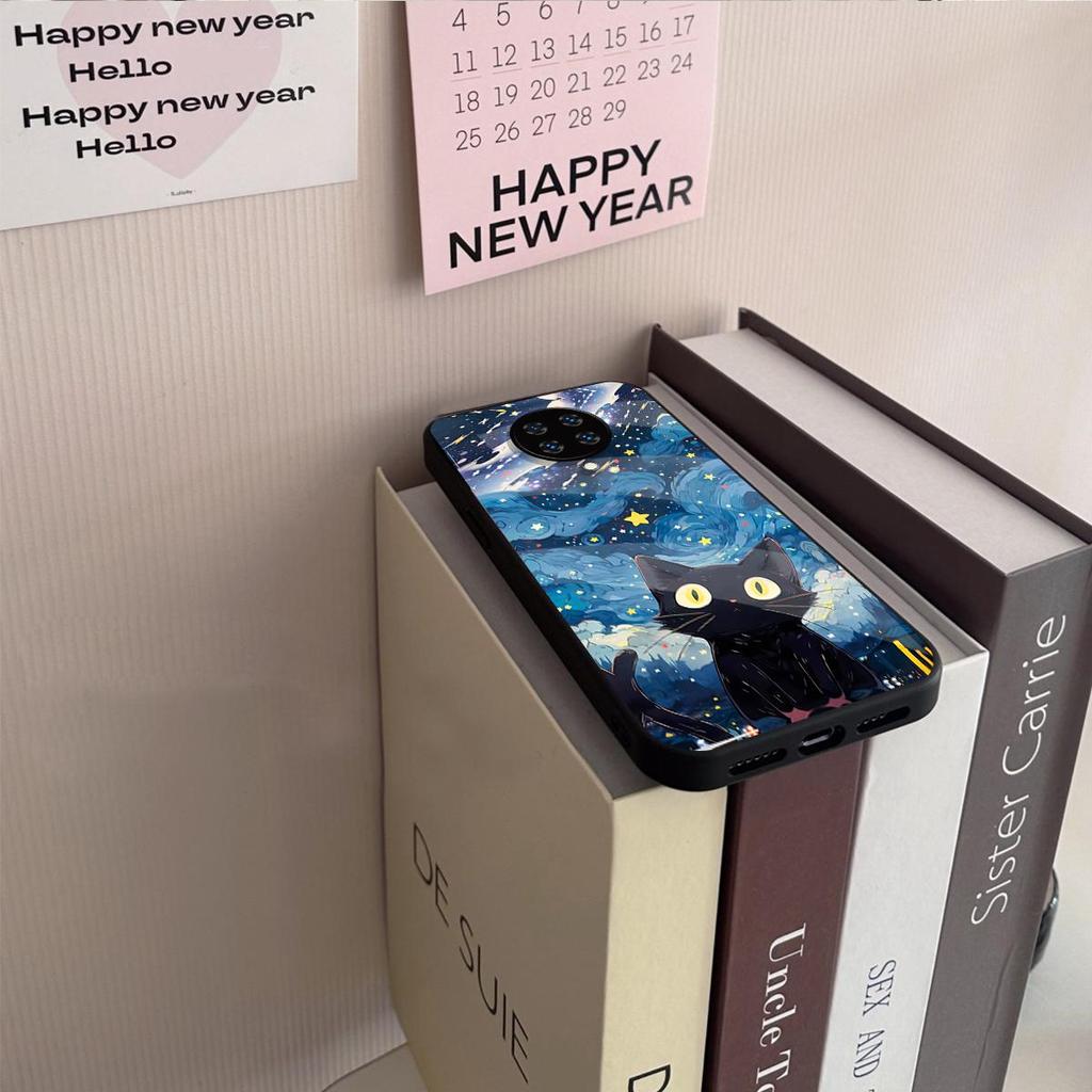 Case for Xiaomi POCO F2 Pro Anime Black Cat Starry Cloud Print Phone Cover Acrylic Hard Back Shell With Flexible TPU Edge
