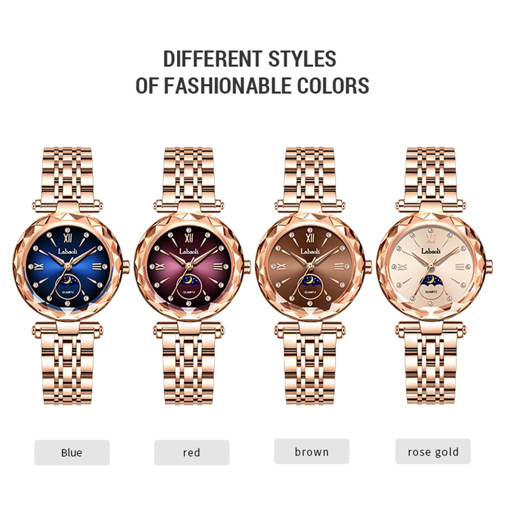 Rose Gold Watch with Brand Stainless Gift for Brown Women's Crystals, Stylish, Waterproof, Name, Business, Steel, Luxury, Cute, Her,