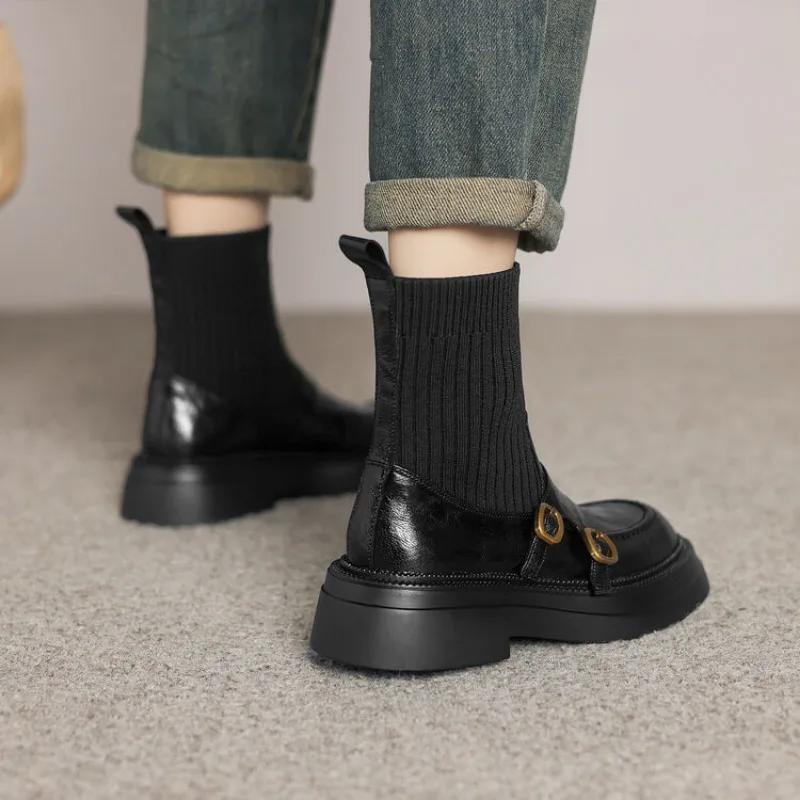 New Casual Sheepskin Retro Chimney Boots European American Low Heel Black Commuting Shopping Short Plush Warm  Ankle Boots 41